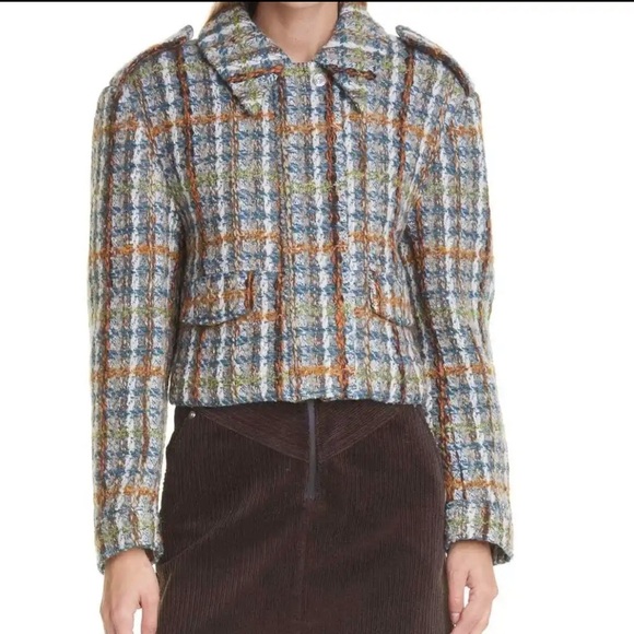 Remain Birger Christensen Lona Boxy Crop Knit Tweed Jacket Aegean Blue Comb nwot - Picture 1 of 15